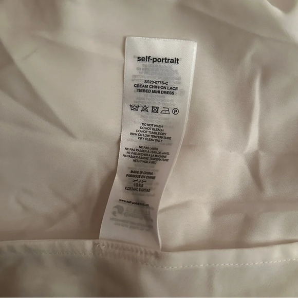 NEW Self-Portrait Chiffon Lace Tiered Mini Dress White Ivory | size UK 8 / US 4 - Picture 15 of 16